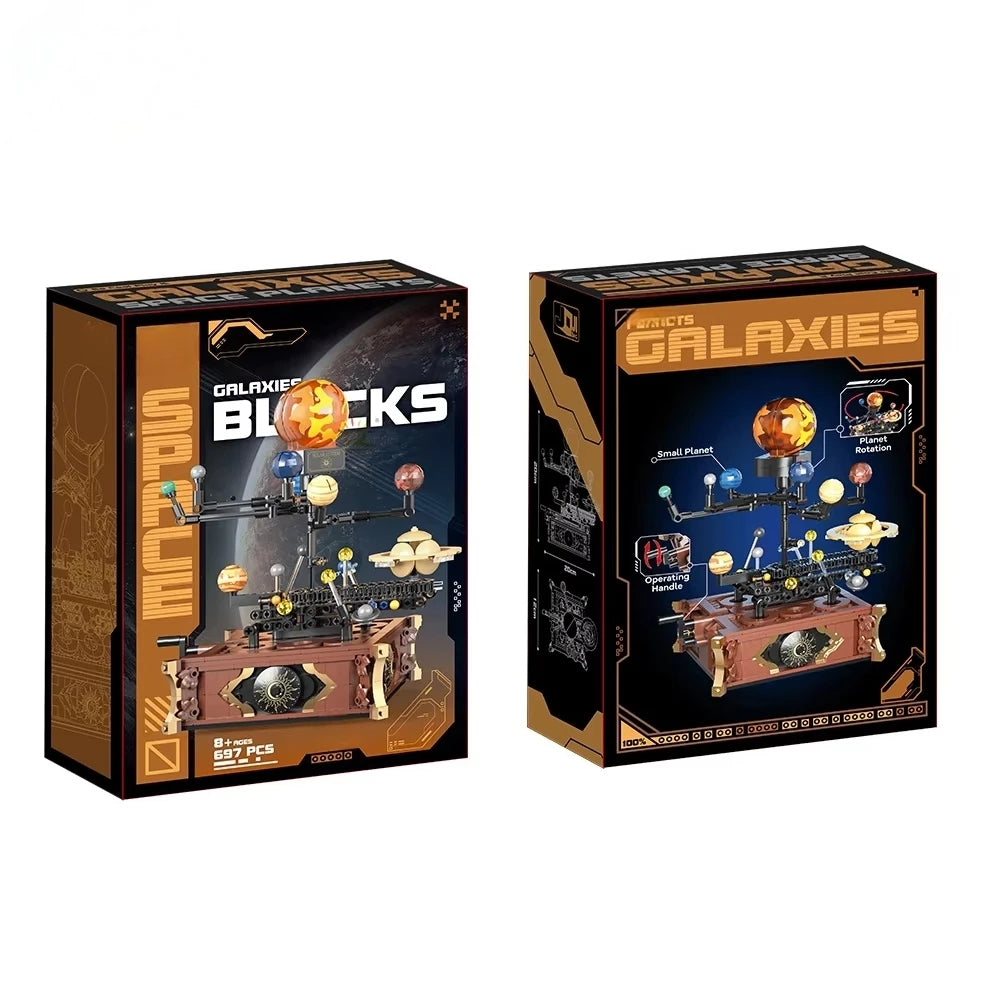 Mini Building Blocks Solar System Model STEM Toys Rotating Sun and Planets DIY Planetarium Projector Science Learning for Kids