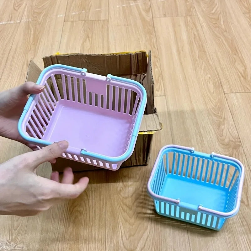 5pc Macaron Color Mini Storage Baskets with Handle Fruit Cosmetics Stationery Organizer Desktop Bathroom Organization Basket Set
