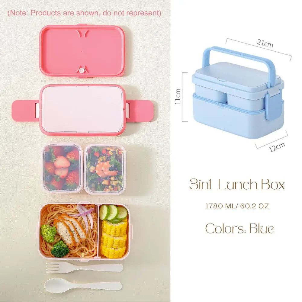 2 Layer / Single Bento Box with Handle,Large Capacity Leak-proof Lunch Box,Snack Food Storage Containers for Kids,Microwave Safe
