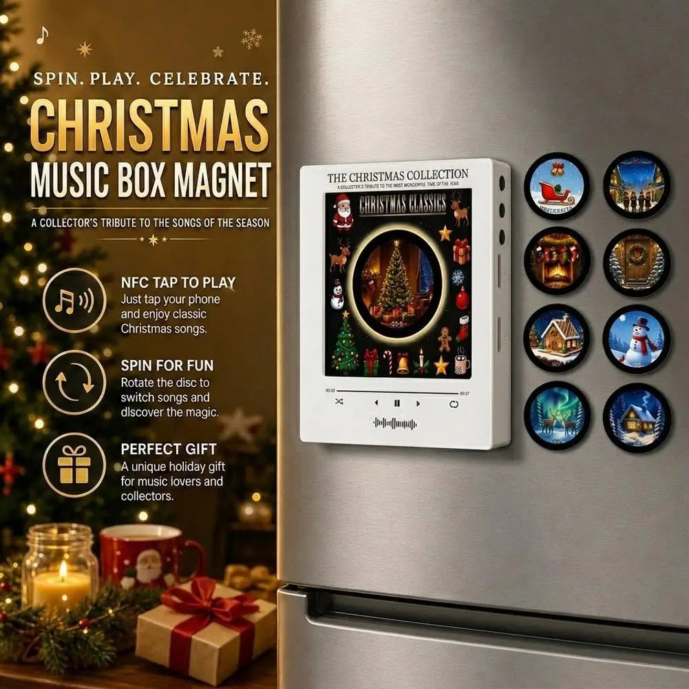 Christmas Magnetic Fridge Magnet Music Player Light‑up Rotatable Mini Retro Vinyl Record Ornament Music Lover Fashion Home Decor