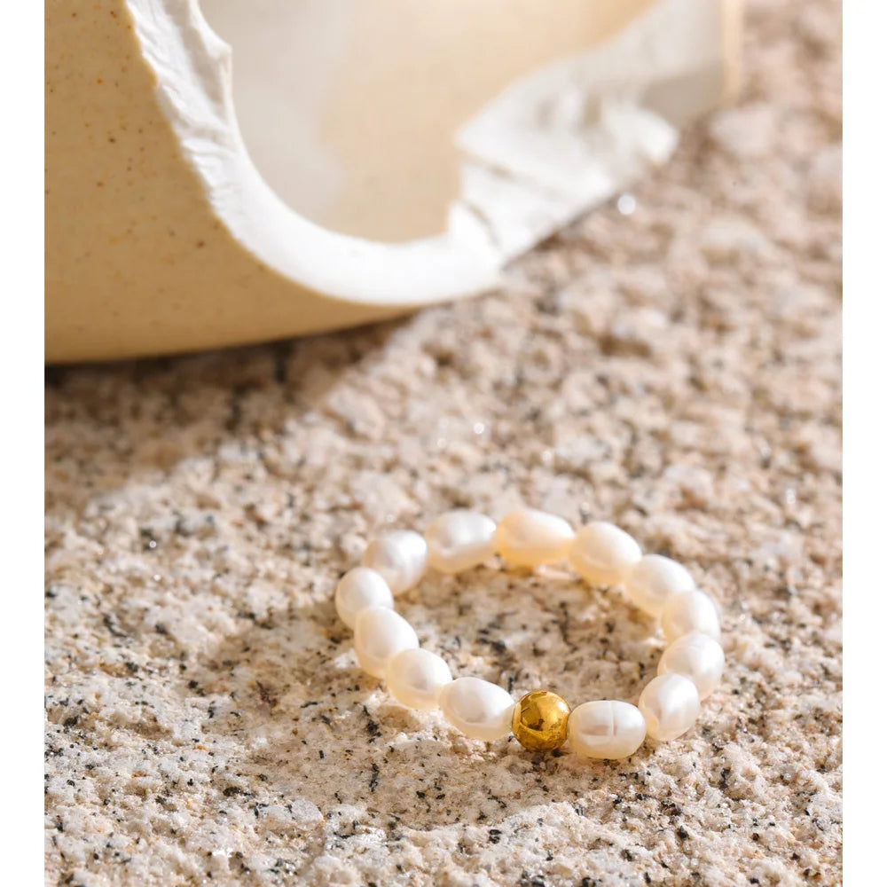 Yhpup Luxury Natural Freshwater Pearls Beads Elasticity Adjustable Ring for Women High Quality Fashion Elegance Finger Jewelry