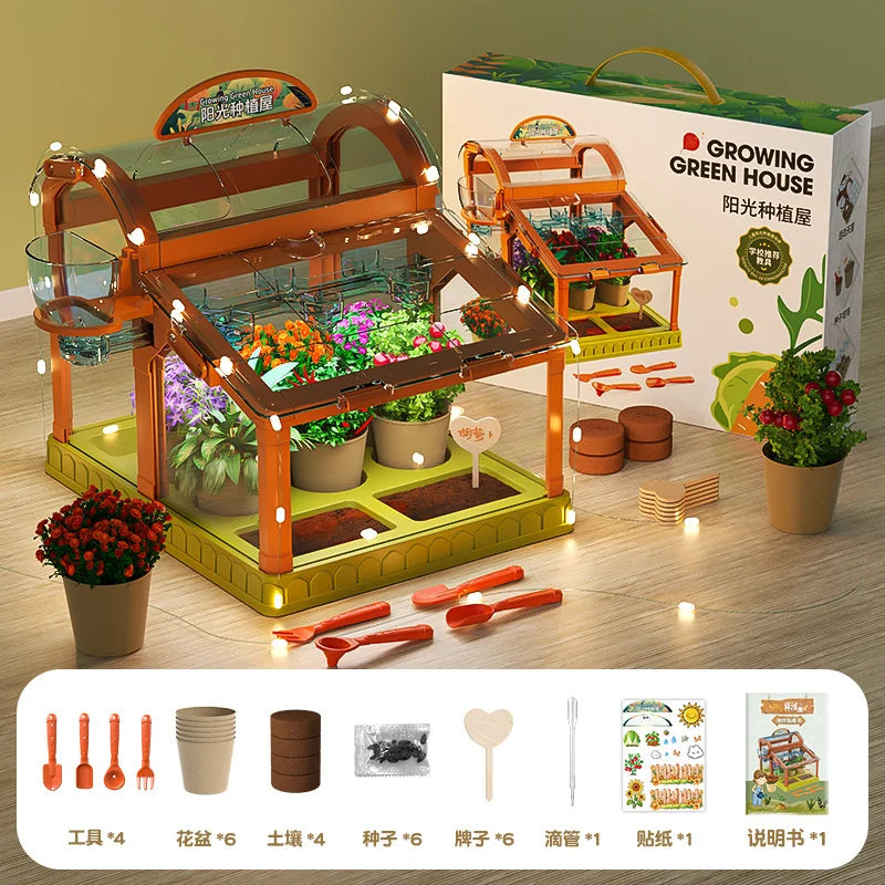 Kids Greenhouse Toy Plant Growing Kit With Tools Soil Observation Box STEM Education Science Experiment Kindergarten Home Garden