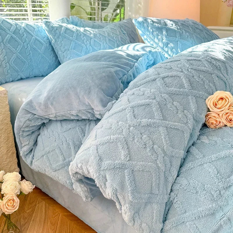 Tafuru Milk Fleece Single Quilt Set Autumn/winter Thickened Warm Solid Color Duvet Cover 200x230 220x240 Bedding for Double Use