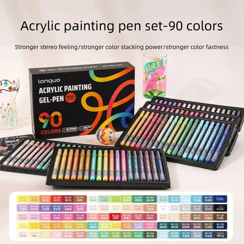 Languo 90 Colors Painting Acrylic Gel Pens Large Capacity Ink Pen for Drawing Diary Diy Coloring Doodling Painting Art Supplies
