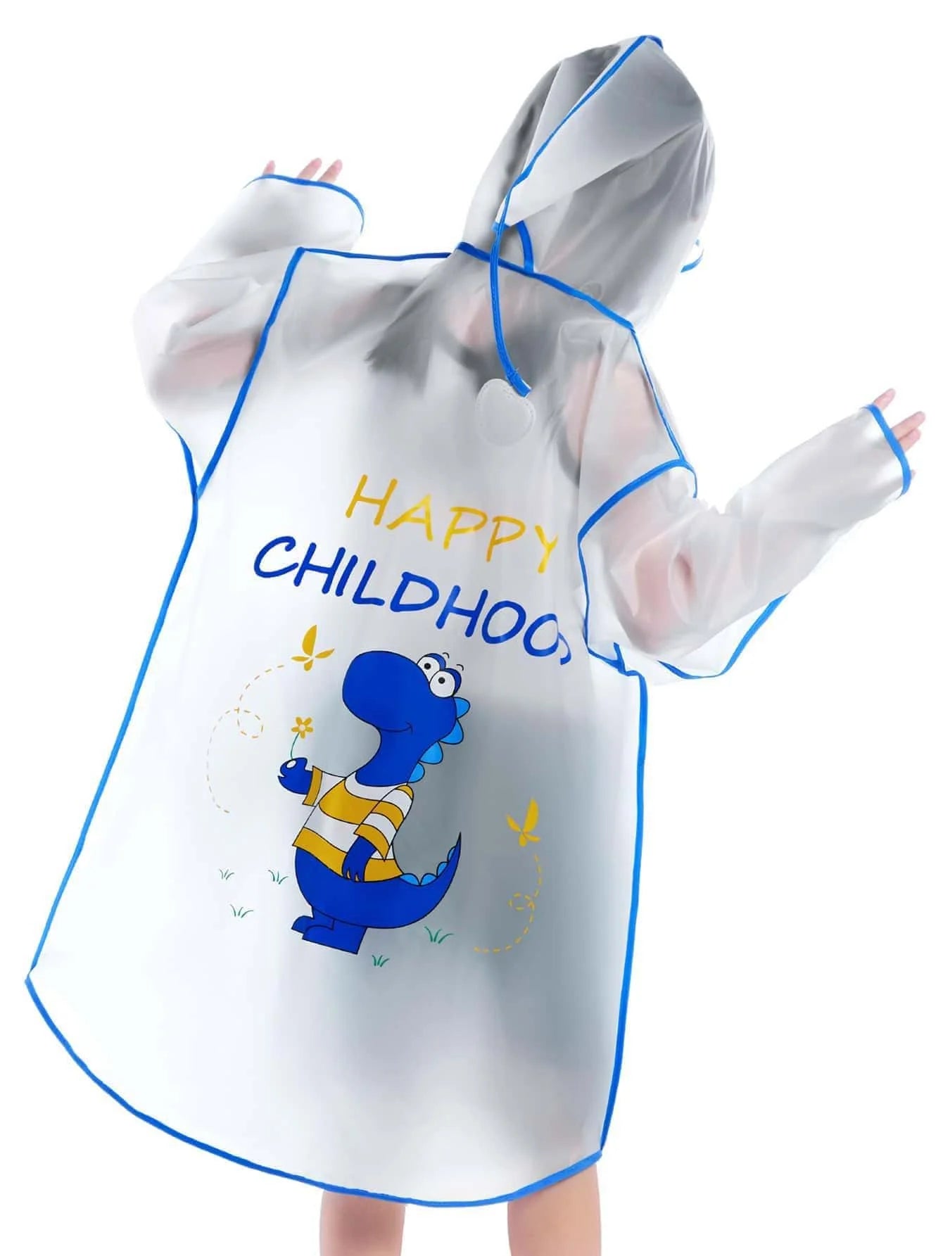 Children's raincoat Boys and girls primary school baby kindergarten school bag  rain poncho cartoon raincoat blue dinosaur style