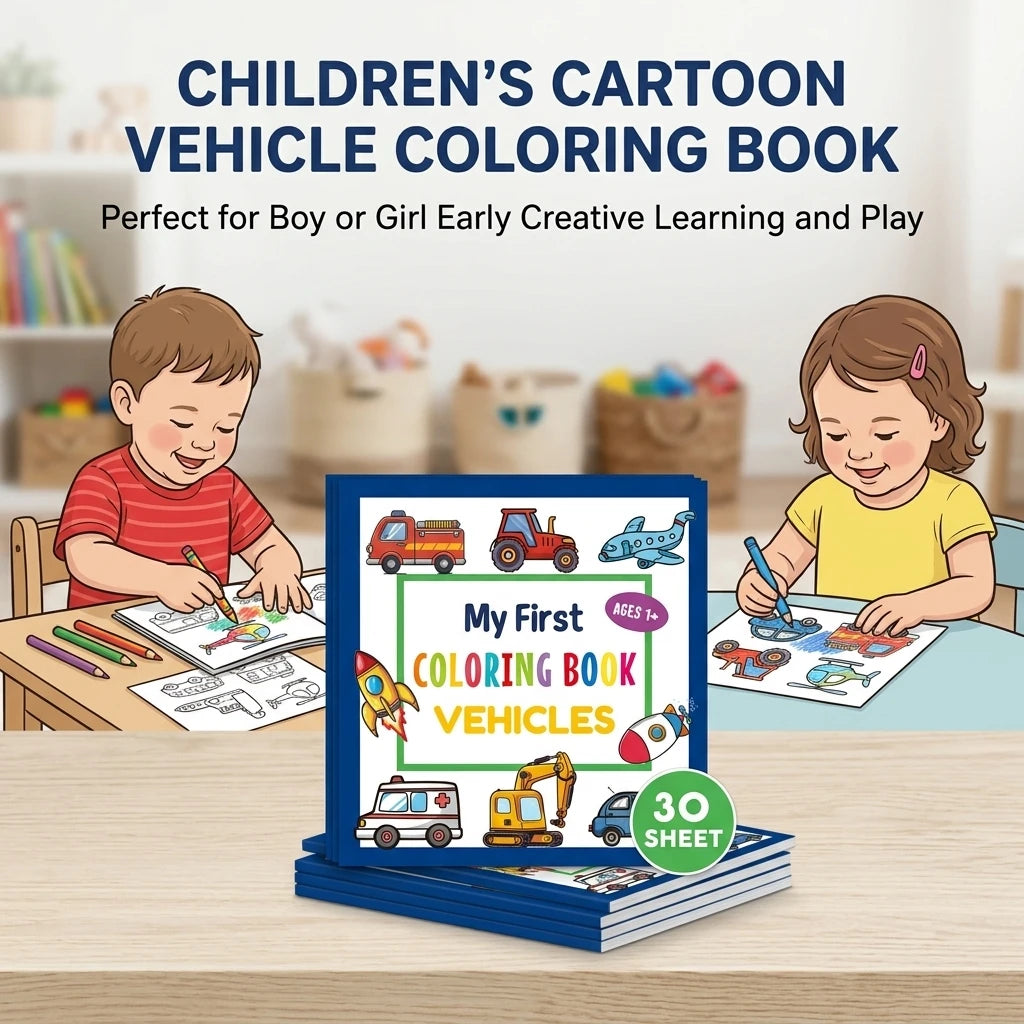 High Weight Paper Coloring Book For Kids Cartoon Vehicles Theme Thick No Bleed Sheets For Boys Girls