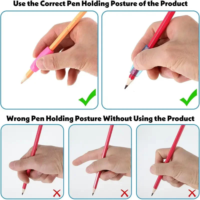 8pcs Silicone Pencil Grips - Ergonomic Adjustable Holders for Kids, Posture Correction, Non-Slip & Durable for School & Office