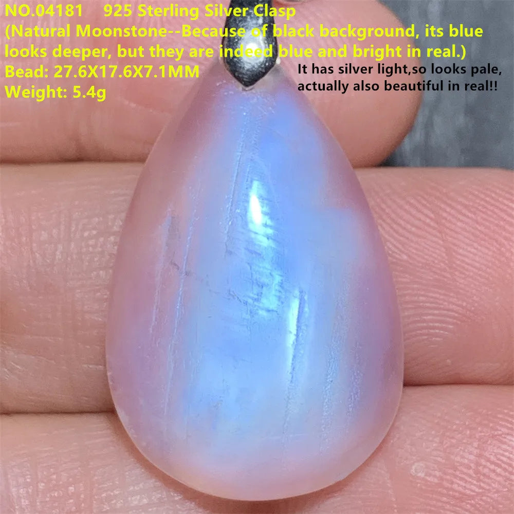 Natural Colorful Moonstone Pendants Necklaces Unusual Women Big Orange Blue Light Rainbow Moon Stones Bead Gemstone Jewelry S925