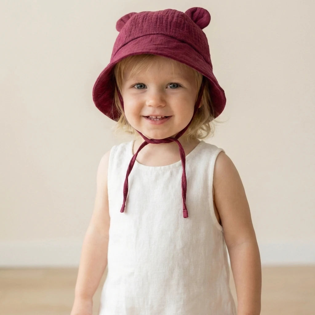 INS Summer Baby Solid Color Gauze Basin Hat New Rabbit Ear Fisherman Hat for Kids Sun Hat