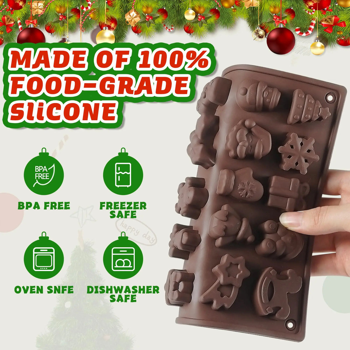 1-2 PCS Christmas Silicone Molds Fondant Chocolate Molds | Silicone Ornament for Christmas Tree Santa, Candy Molds, Ice Cube