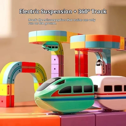 Electric Magnetic Track Set With Anti-Gravity Vehicles - 100+ Pieces Stem Building Toys Creative Diy Railway For Kids Gift Toy