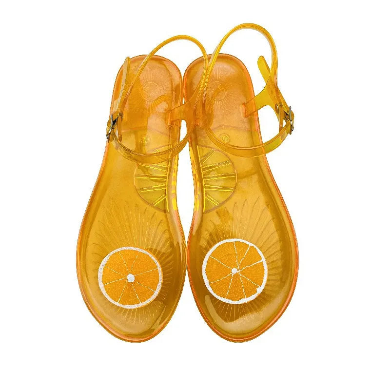 Plus Size 36-42 Ins Hot Sales Women Girls Jelly Sandals Colorfull Transparent PVC Beach Shoes Summer Fruit Flip-flop Shoes