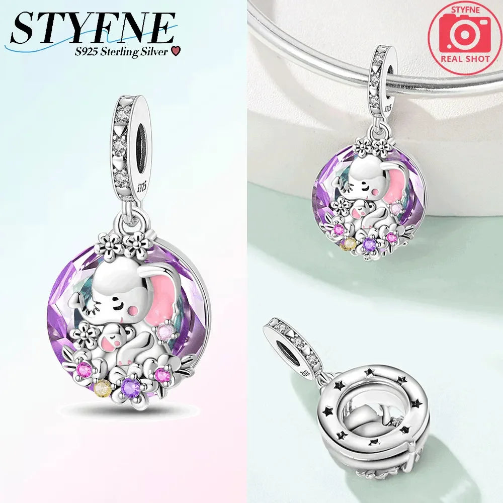 925 Sterling Silver Mother and Daughter Hug Comic Beaded Pendant Fit Original Women's Bracelet Jewelry Making Mother's Day Gift