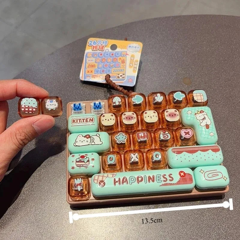 *Candy Color Keycap Keychain Cute Cartoon 26-key Aecompression Keyboard Toy Keyrings Fidgets Keycap Clicker Bag Pendant 키캡