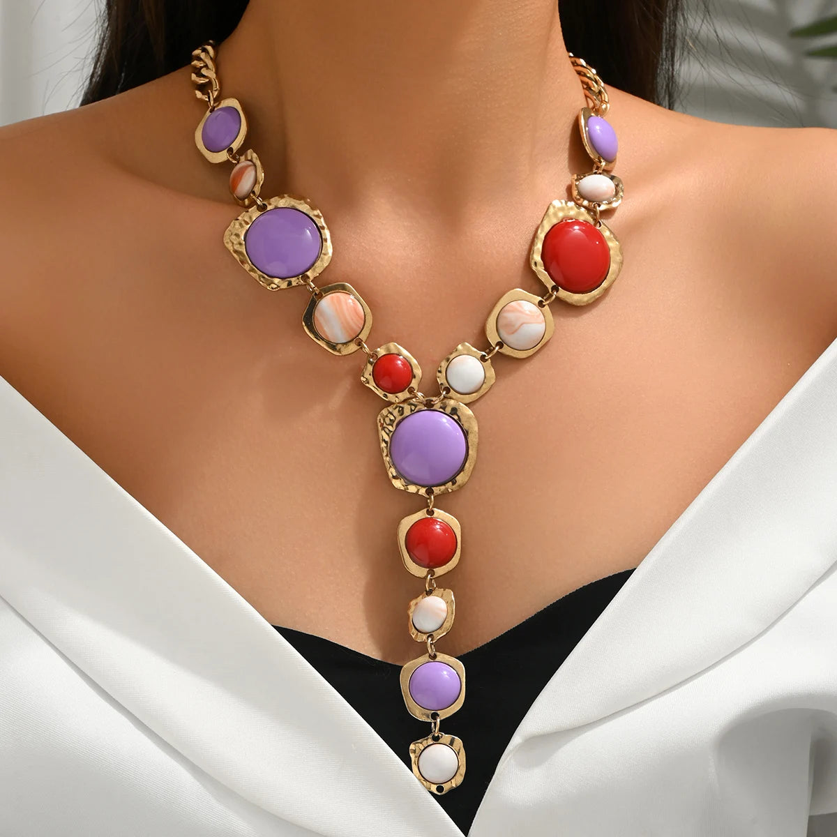 Vintage Exaggerated Y-shaped Long Necklace for Women Stylish Chunky Geometric Pendant Necklaces Boho Fashion Jewelry Accessories