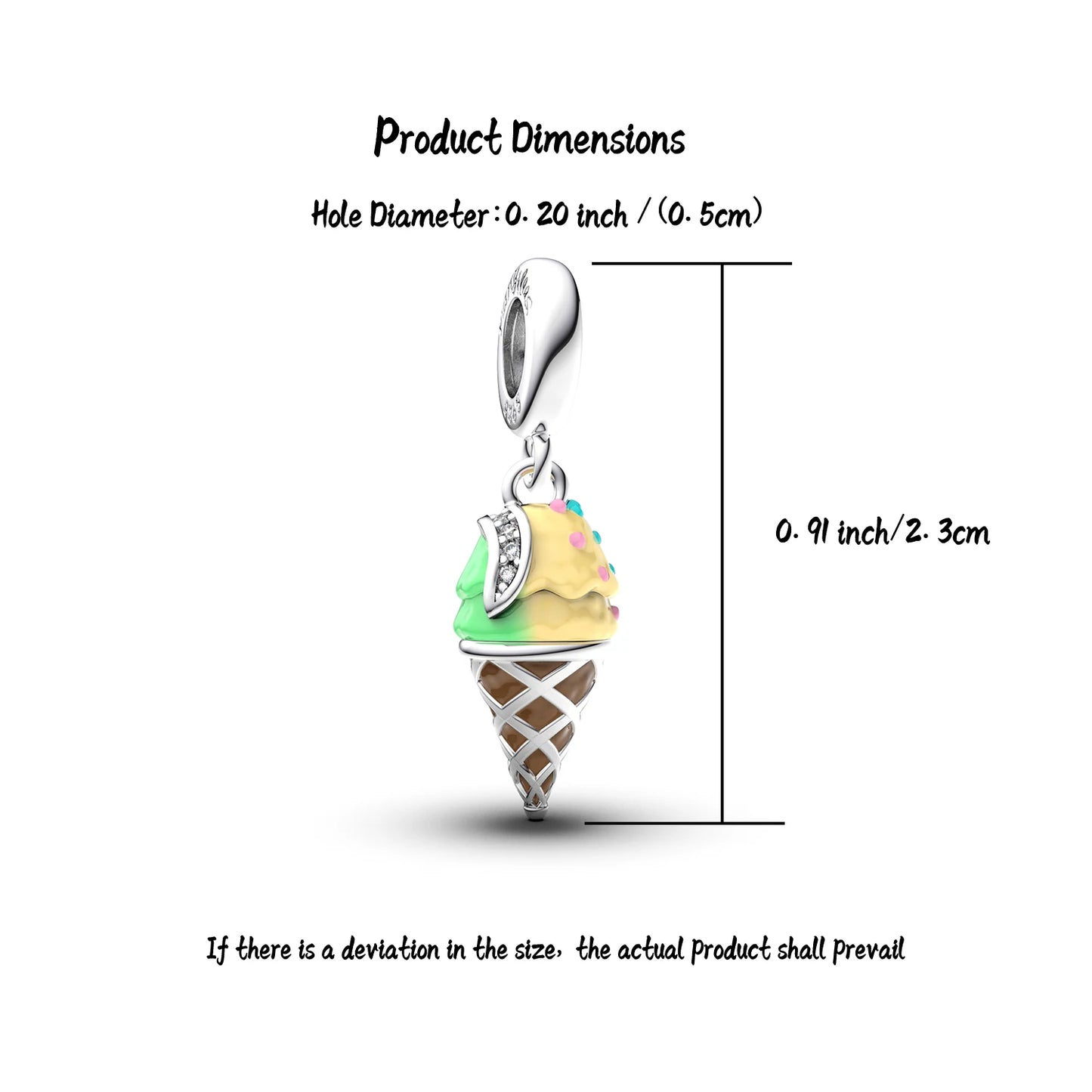 New S925 Sterling Silver Scoop Ice Cream Charms Pendant, DIY Beads for Original Bracelet Necklace Making Jewelry Gift for Women