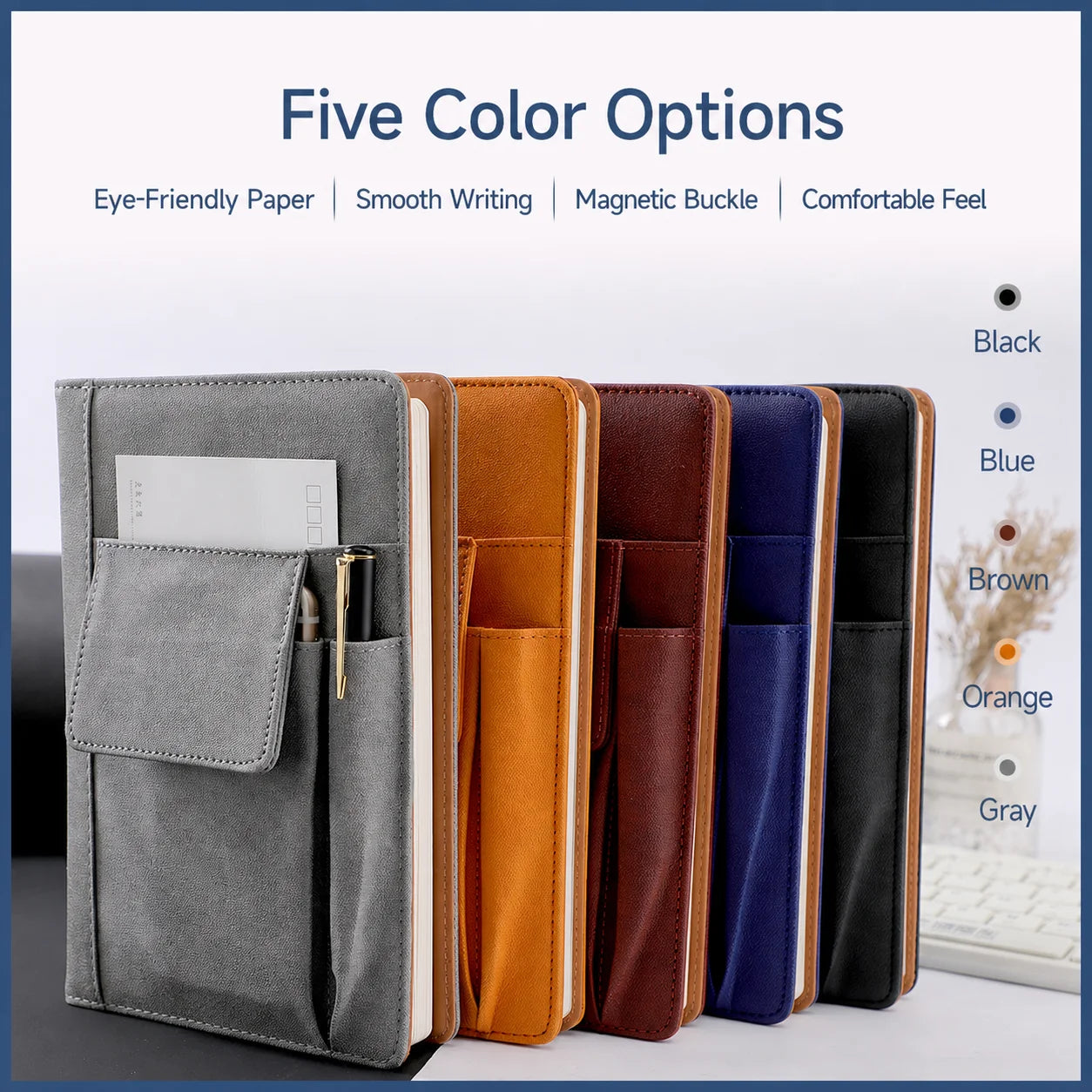 Storage Pocket Notebook Delicate Pu Cover Notebook Pen Loop Journal Rounded Corner A5 Notebook For Personal Use Gift Office Use