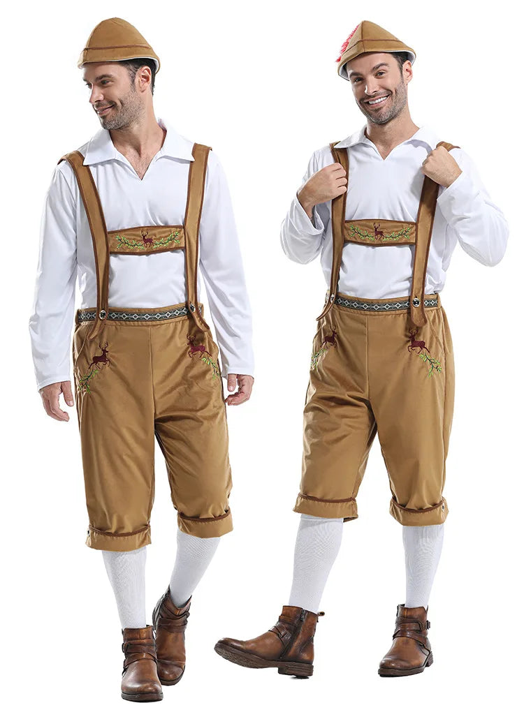 Cosplay Fancy Dress Halloween Party Costume Carnival Outfit Adult Men's Bavarian German Beer Festival Suspenders Short Sleeve