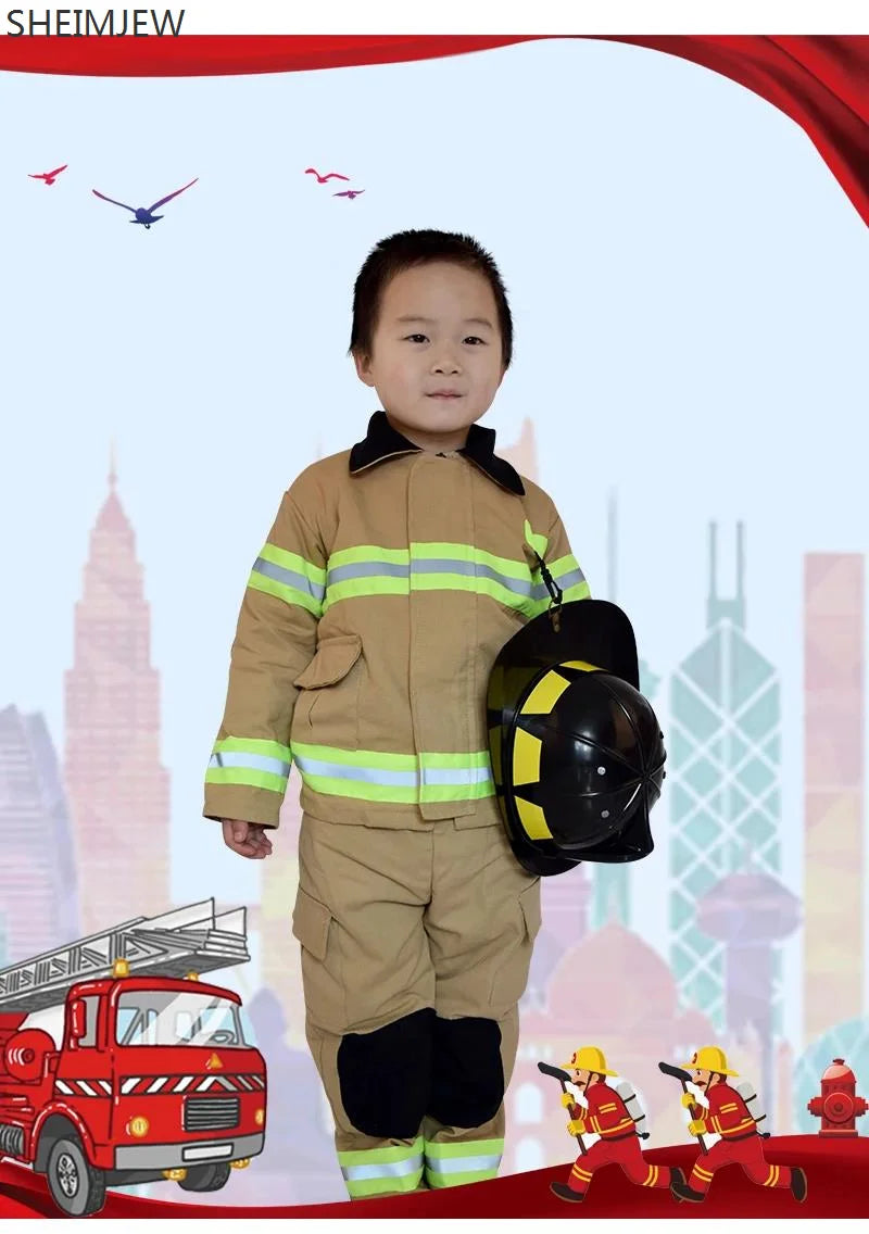 Fireman Sam Cosplay Costumes Linen Fancy Halloween Party Firefighter Uniform Boys Role Play Work Wear  Kids Fireman Cos Outfit