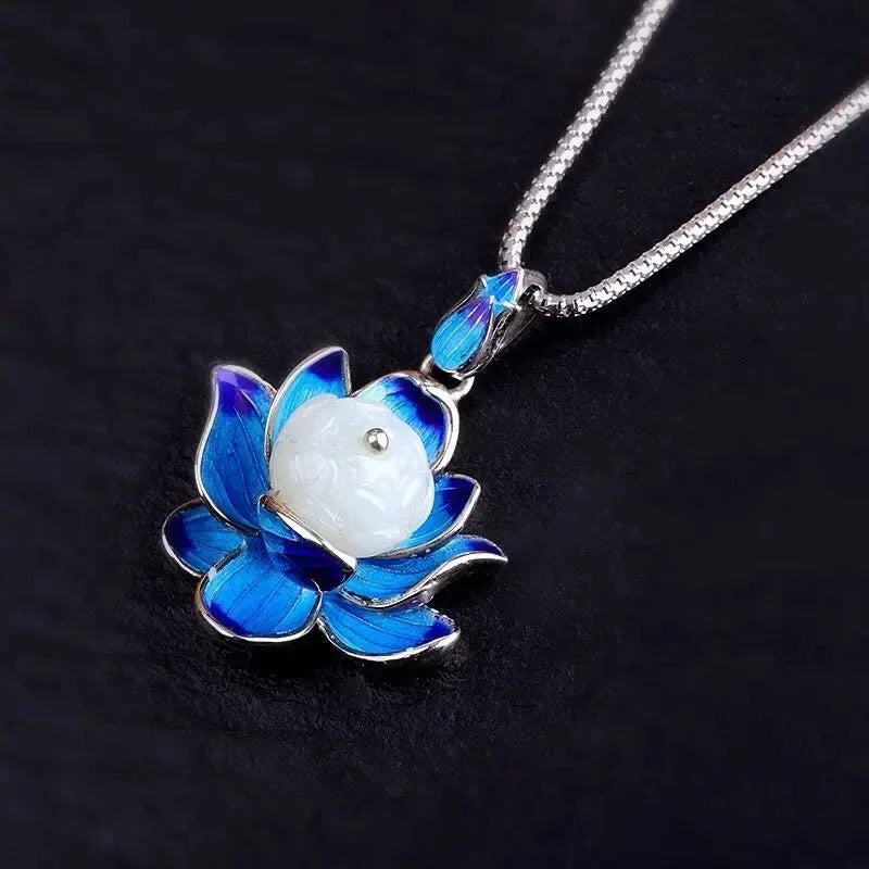 Classic Lotus Flower Jewelry Sets Natural Hotan Jade Various Exquisite Ring Earrings for Women Pendant Hairpin Brooch Bracelets