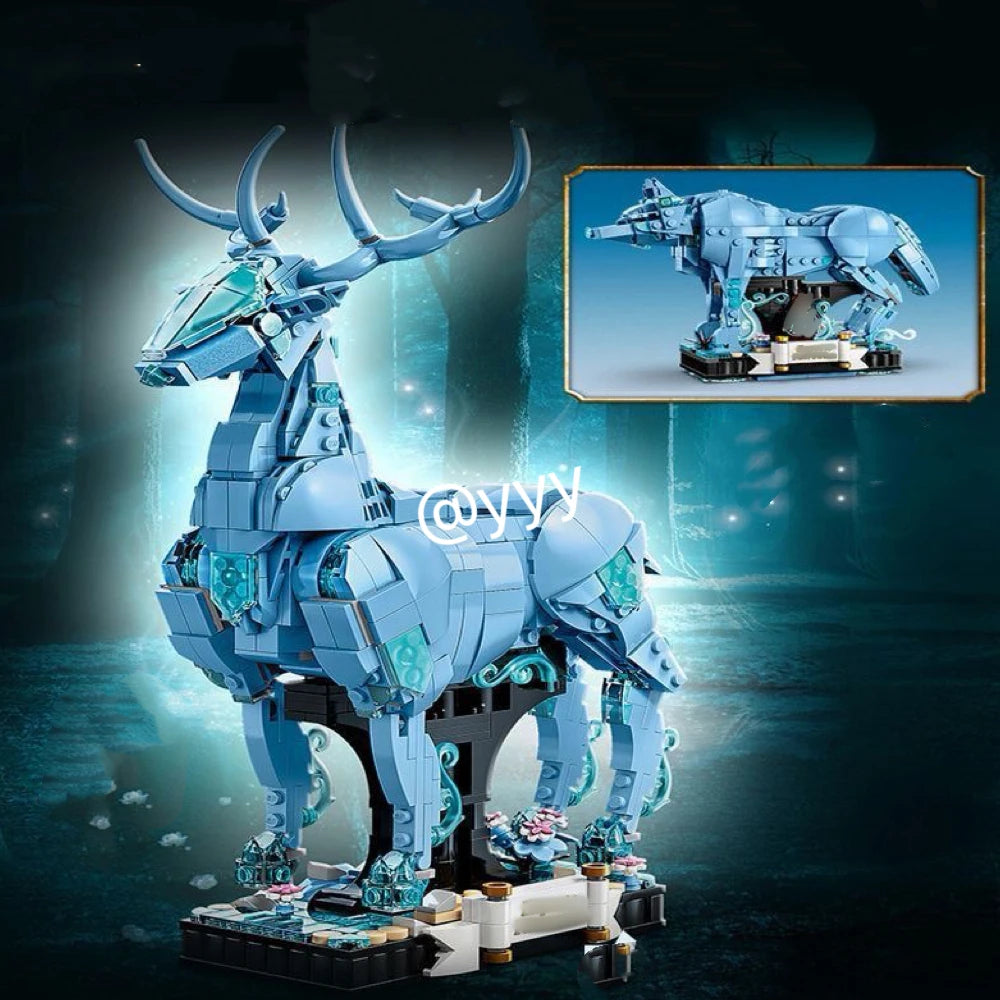 754Pcs Blue Magical Stag, 2-in-1 STEM Bricks Toy, Ideal Birthday Christmas Gift for Teens & Kids