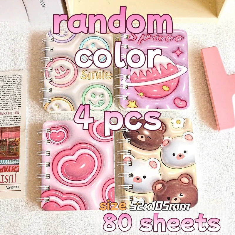 3D Cover Puff A7 Notebook for Students, High-Aesthetic Spiral Mini Journal, Portable Notepad for School Office Capybara Panda