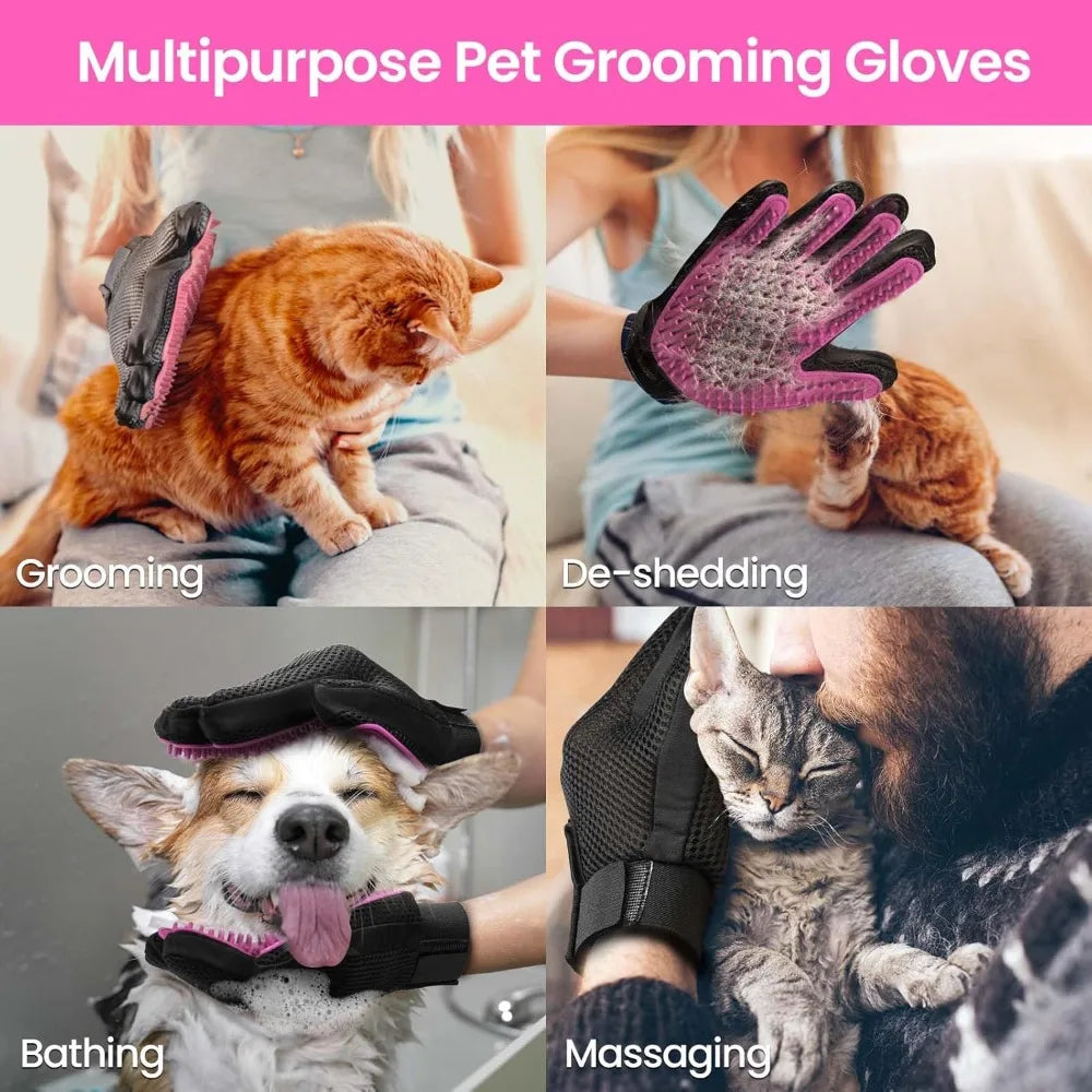 Silicone Pet Grooming Gloves – 255-Tip Hair Removal Mittens for Dogs & Cats, Works as Bath Brush, Pink