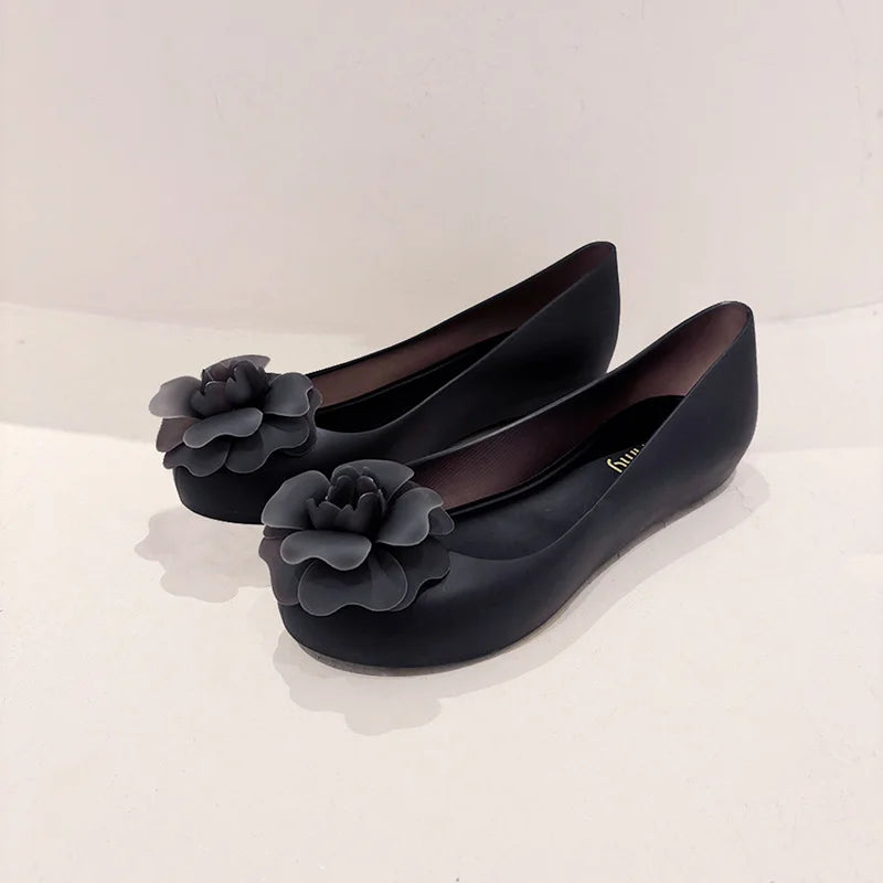 Soft Bottomed Women Jelly Flat Sandals Beach Comfort No Slip Summer Shoes Female Ballerina Round Toe Floral Design Footwears