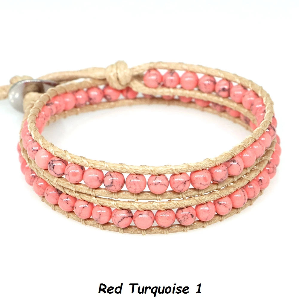 Natural Stone Bohemian Wrap Bead Bracelet Lapis Lazuli 2 Strands Multilayer Leather Rope Woven Bangle For Women Men Jewelry Gift