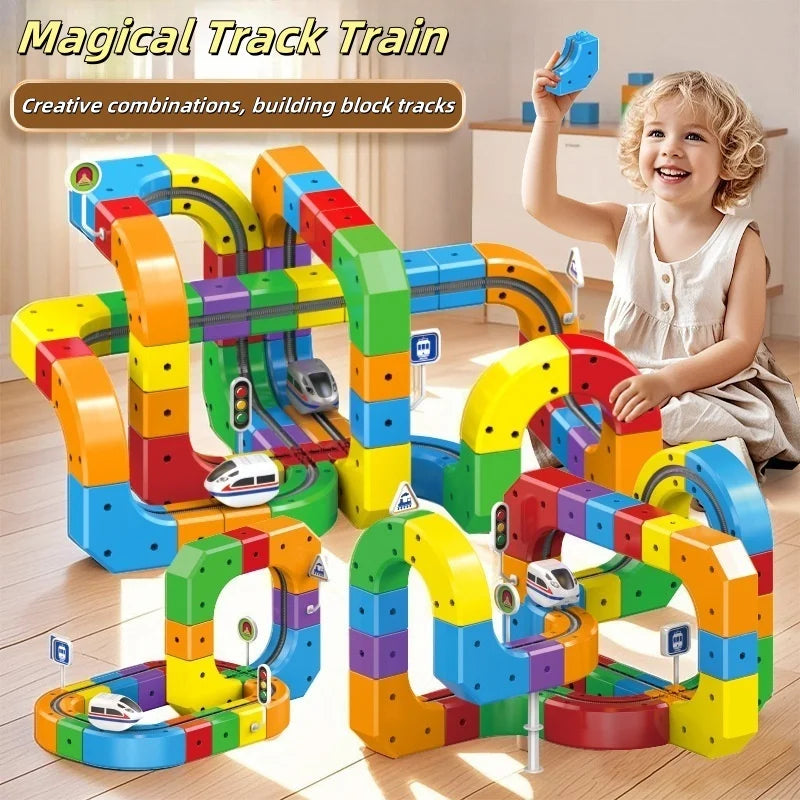 51PCS Magical Track Train USB Rechargeable 3D Building Tracks Cube Rails STEM Educational Toys Christmas Birthday Gift