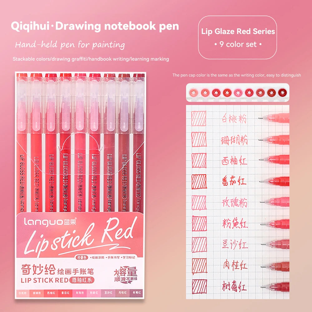 Languo Gel Pen Large Capacity Handbook Pens 6/9Pcs 0.6mm Student Art Diy Doodling Drawing Markers Office Kawaii Art Stationery