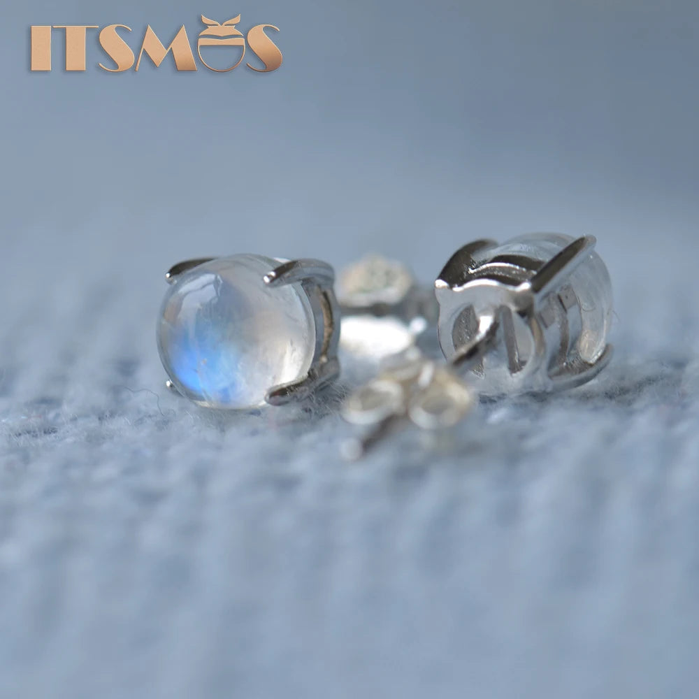 ITSMOS AAA Natural Moonstone earrings Blue Moonlight stone s925 silver studs for women romantic delicate Jewelry Gift