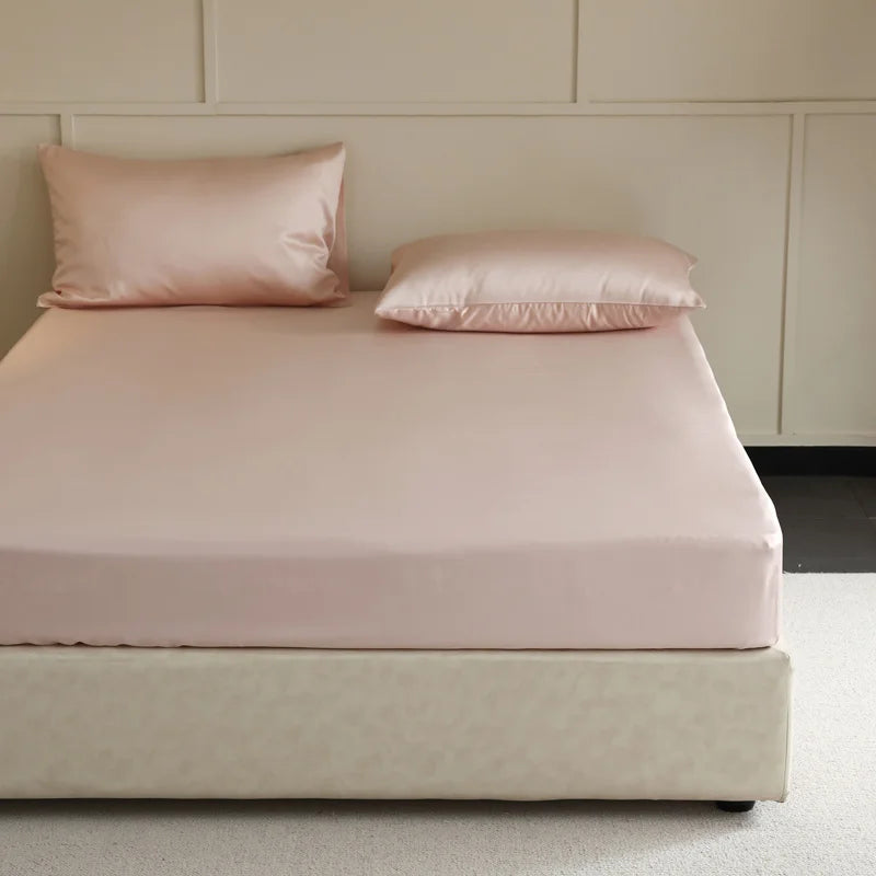 Mulberry Silk Fitted Bed Sheet with Elastic Bands Luxury Mattress Cover Single Double King Queen Size Bed Cover 100/140/200/220
