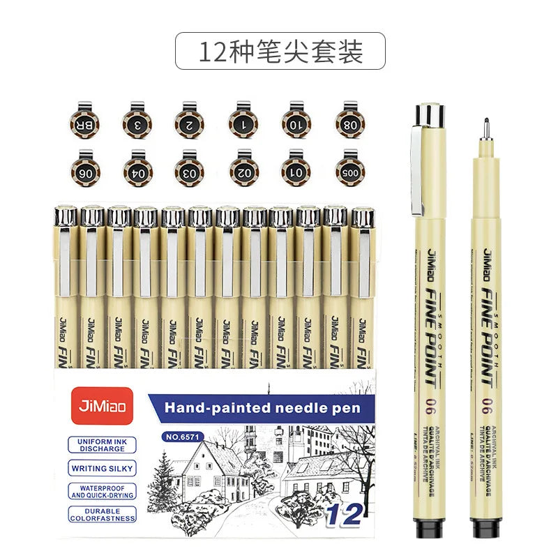 Professional 6/12pc Manga Art Marker Set Fine Line Sketch Pens for Drawing Illustration & Calligraphy Artist School Supplies Kit