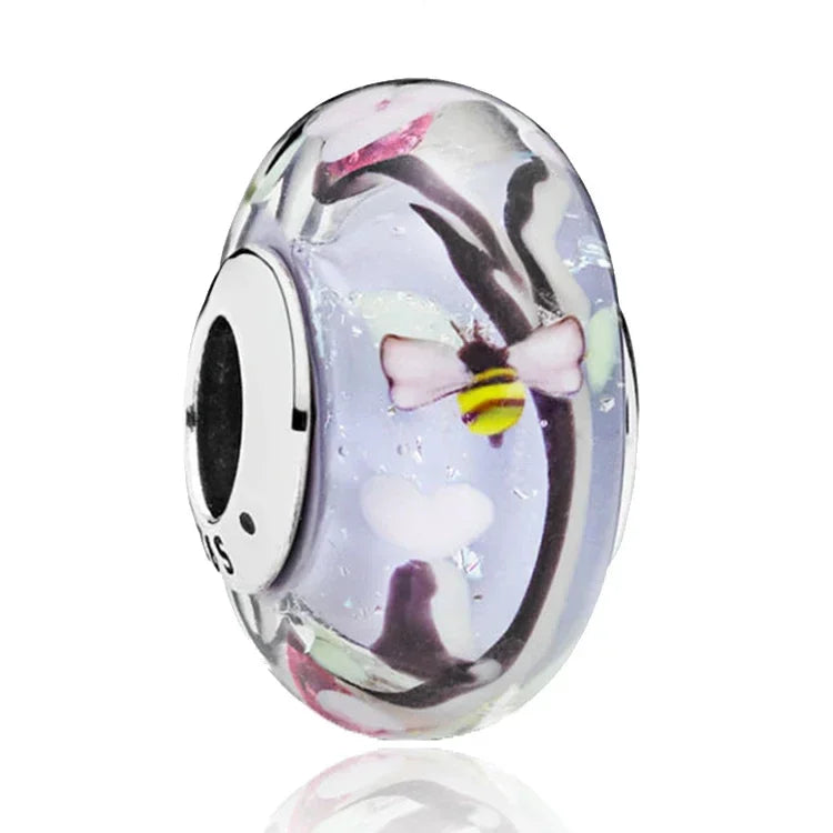 2025classic 925 Sterling Silver Colored Flower Leaf Cosmic Rainbow Murano Glass Charms Beads Fit DIY Bracelet Women Jewelry Gift