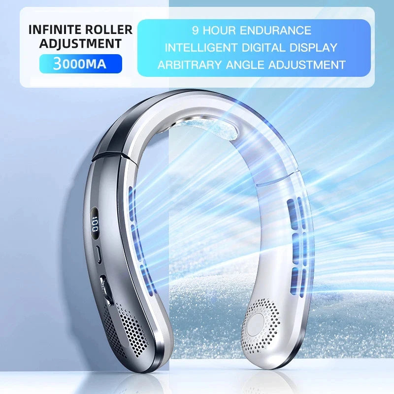 New Summer Portable Mini Hanging Neck Fan Bladeless Neckband Fan Digital Display Power Air Cooler USB Rechargeable Electric Fans