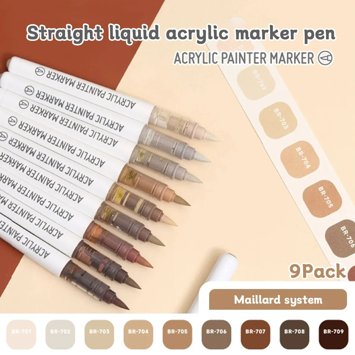 9pcs/Box MIX Color Acrylic Markers Set Kids Gift Art Rock Painting Pens Graffiti For Stone Glass Book Shoes DIY Craft Supplies