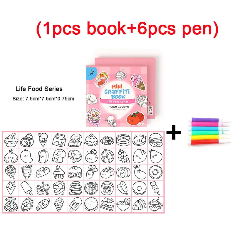 50Sheets/Pcs Mini Graffiti Notebook for Kids Cartoon Ocean Animal Food Party Space Color Filling Books Children Drawing Picture