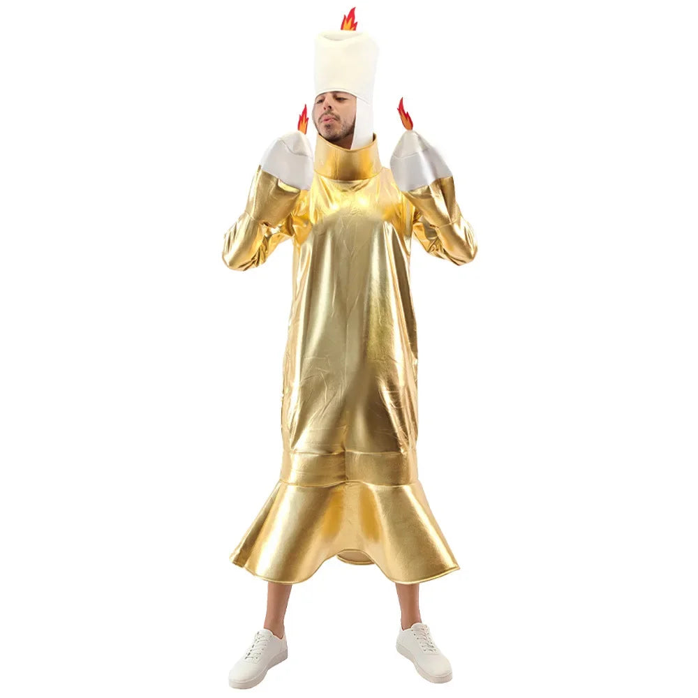 Adult Unisex Funny Couple Beauty Beast Roleplay Outfit Lumiere Adults Candelabra Halloween Fancy Dress Women Mrs Potts Costumes