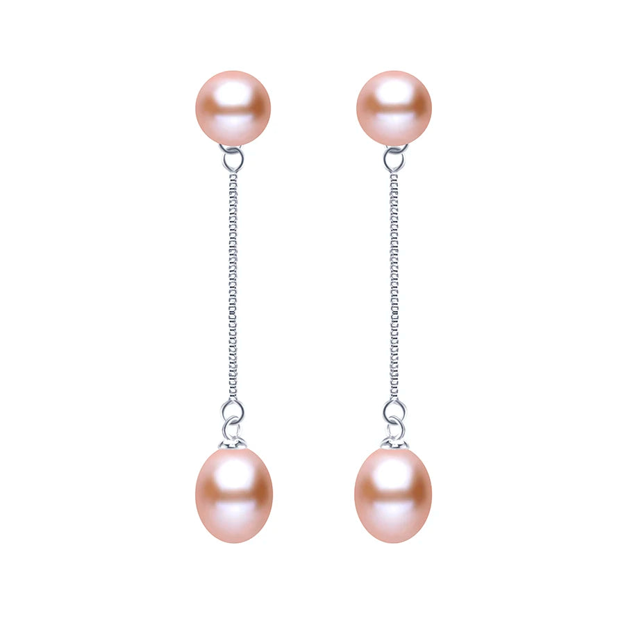 HENGSHENG New Simple 925 Sterling Silver Drop Dangle Earrings Double Natural Freshwater Pearls Fashion Jewelry For Wedding Women
