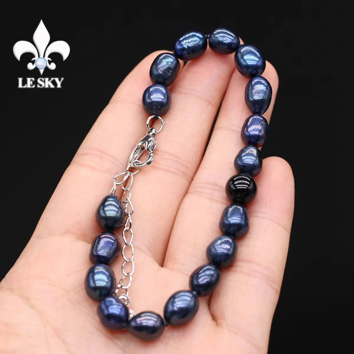 LE SKY Natural Freshwater Pearl Set Potato Shape Elasticity Pearl Bead Bracalet Necklace Earrings Wedding Party Accessories 8-9
