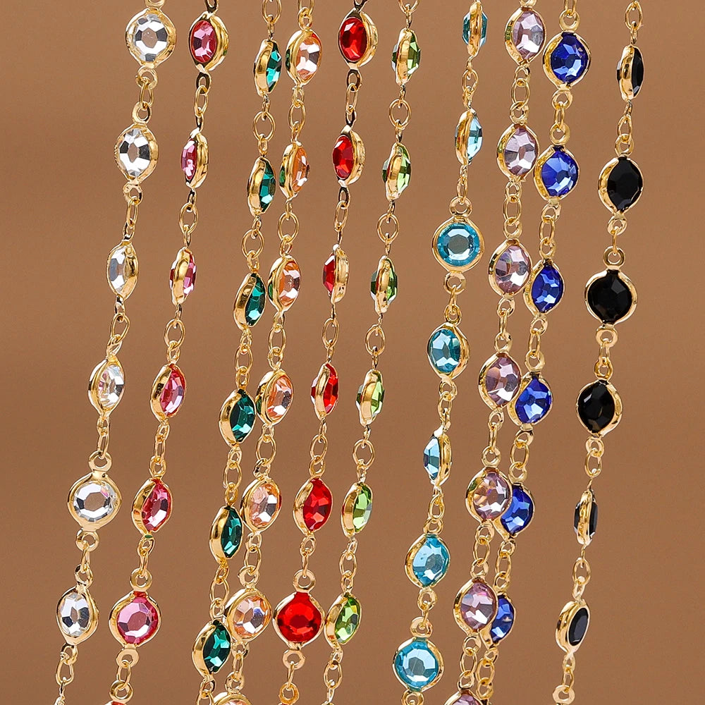 1M Crystal Zircon Stone Chain Colorful Glass Beads Chains For DIY Necklace Bracelet Jewelry Making Supplies Findings