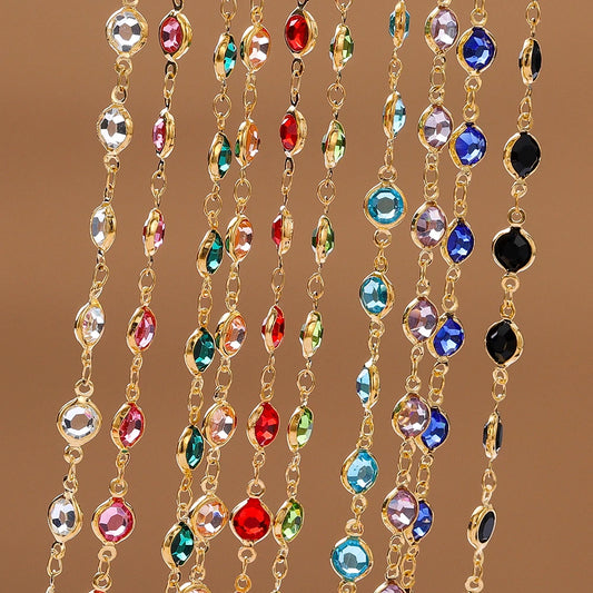 1M Crystal Zircon Stone Chain Colorful Glass Beads Chains For DIY Necklace Bracelet Jewelry Making Supplies Findings