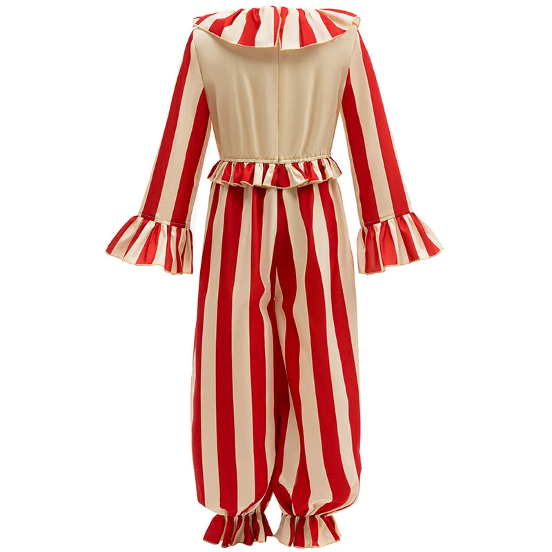 Boys Halloween Circus Clown Cosplay Costume Striped Jumpsuit For Kids Birthday Carnival Magician Stage Performance Fancy Outfits