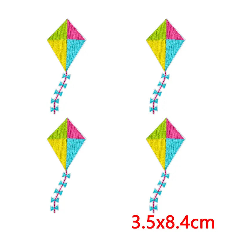 10Pcs/Lot Cool Summer Pool Iron On Patches For Clothing Beach Chair Colorful Kite Aloha Embroidery Patches Backpack Appliques