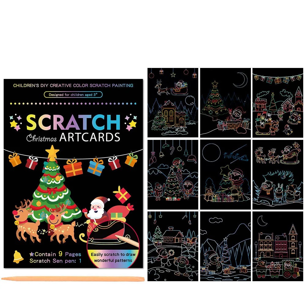 Children Scratch Painting Set Magic Rainbow Colors Scratch Art Painting Card Books Early Education Template Drawing Toys For Kid