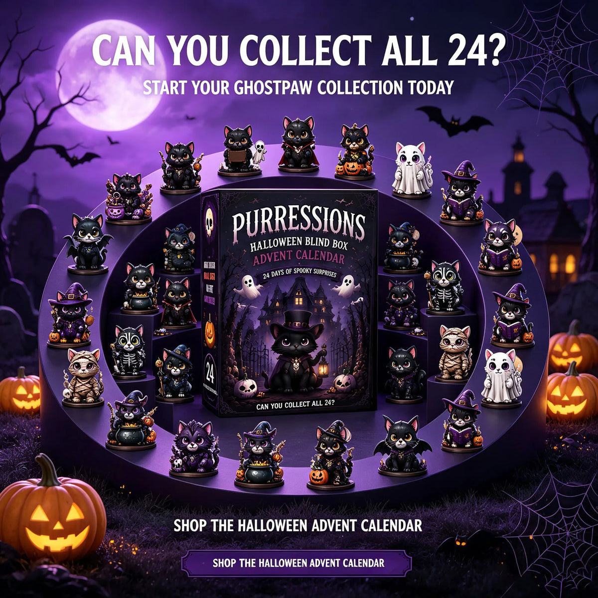 2027 Cross-Border Explosion 24-Day Halloween Countdown Blind Box, cartoon Black Cat Acrylic Pendant, Advent Calendar Blind Box