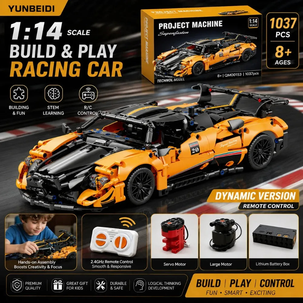 1:14 Racing Car Building Blocks Model Static Display&Dynamic RC Technical Assembly Car Adult Collecting for Kid's STEM Toys Gift
