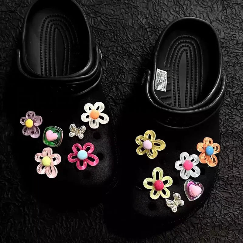 12 pcs/set Jelly Flower Sandals Accessory Plastic Hollow Flowers Cartoon DIY Decorative Accessory Shoes Flower Slippers Buckles