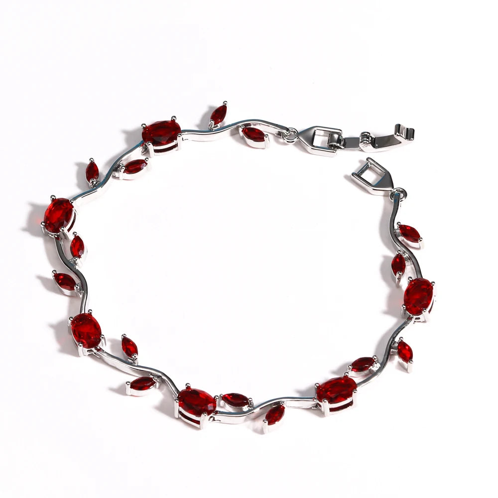 Natural Royal Women Jewelry Silver Color Dark Blue CZ Crystal Leaf Chain Link Bracelets and Bangles for Party Gift
